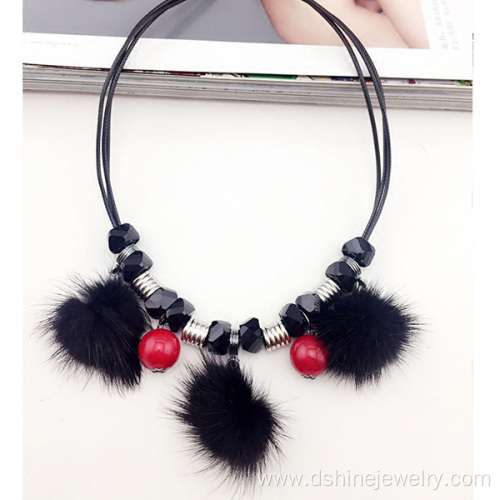 Crystal Bead Fur Balls 90s Neck Choker Everyday Necklace